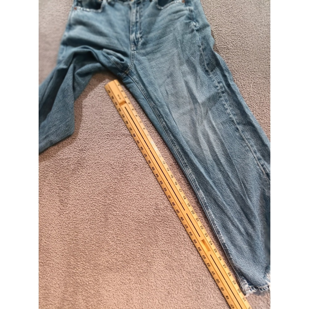American Eagle Super High Rise Baggy Wide Leg Jeans 14R Distressed Raw Hem - Picture 5 of 11